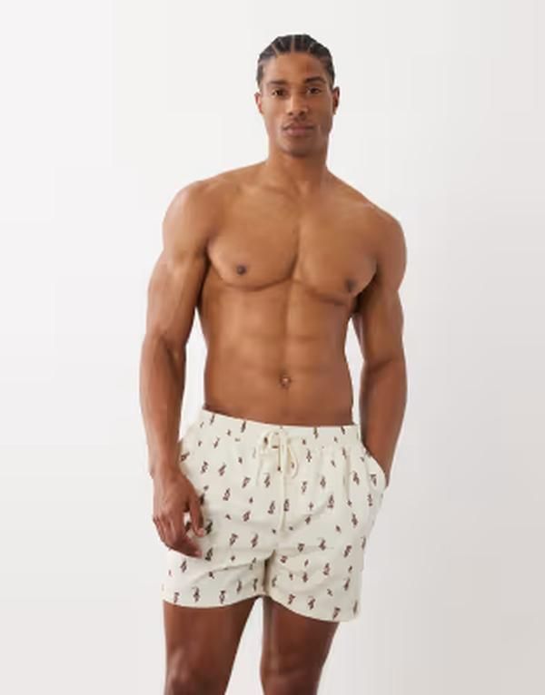 サウスビーチ メンズ 水着 ハーフパンツ・ショーツ プリント ショートパンツ South Beach cowboy print swim shorts in cream クリーム