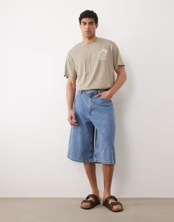 ジャック アンド ジョーンズ メンズ ボトムス ハーフパンツ・ショーツ デニム Jack Jones Billy longer length denim jorts in mid Blue Denim デニム