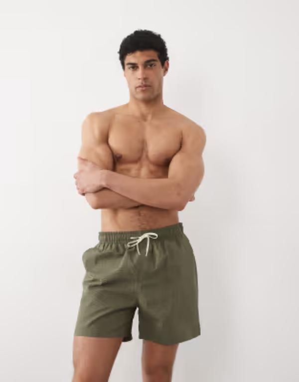 セレクティッド メンズ 水着 ハーフパンツ・ショーツ ショートパンツ Selected seersucker swim shorts Deep lichen green グリーン