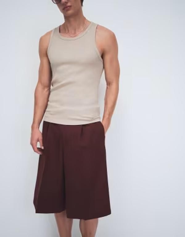 エイソス メンズ ボトムス ハーフパンツ・ショーツ プリーツ ショートパンツ ASOS DESIGN smart pleated oversized bermuda shorts Burgundy バーガンディ｜詳細画像