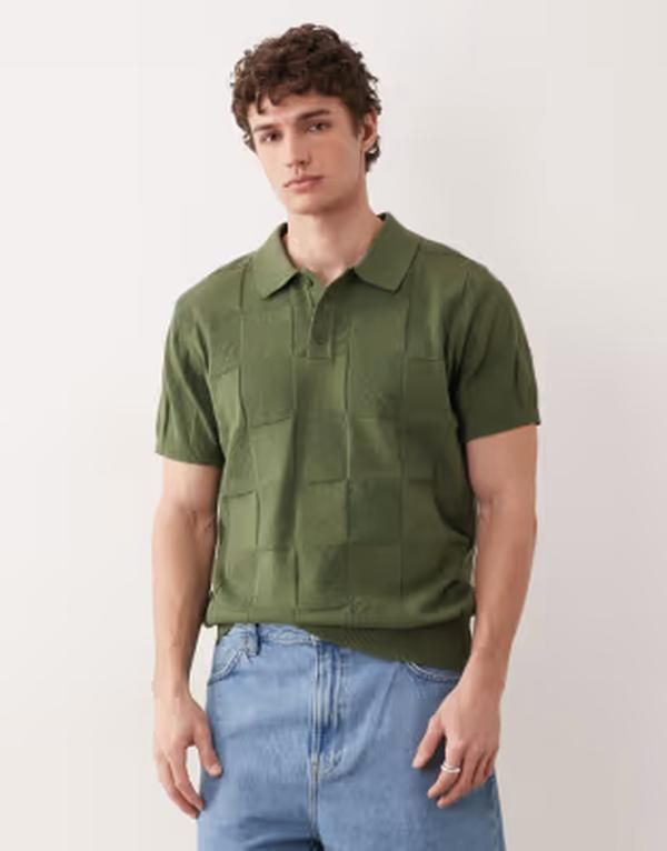 サウスビーチ メンズ トップス ポロシャツ ニット South Beach knit polo top Khaki カーキ