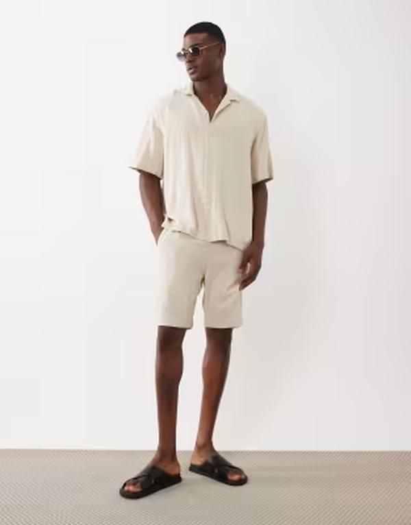 セレクティッド メンズ ボトムス ハーフパンツ・ショーツ ショートパンツ Selected textured shorts part of a set Oatmeal オートミール