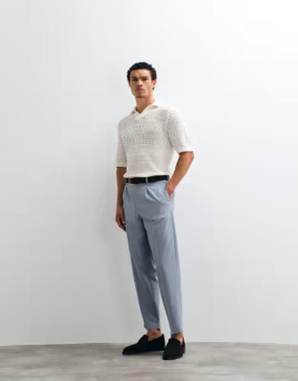 エイソス メンズ ボトムス カジュアルパンツ ウール ASOS DESIGN premium 100 wool smart relaxed tapered pants in dusty blue ブルー