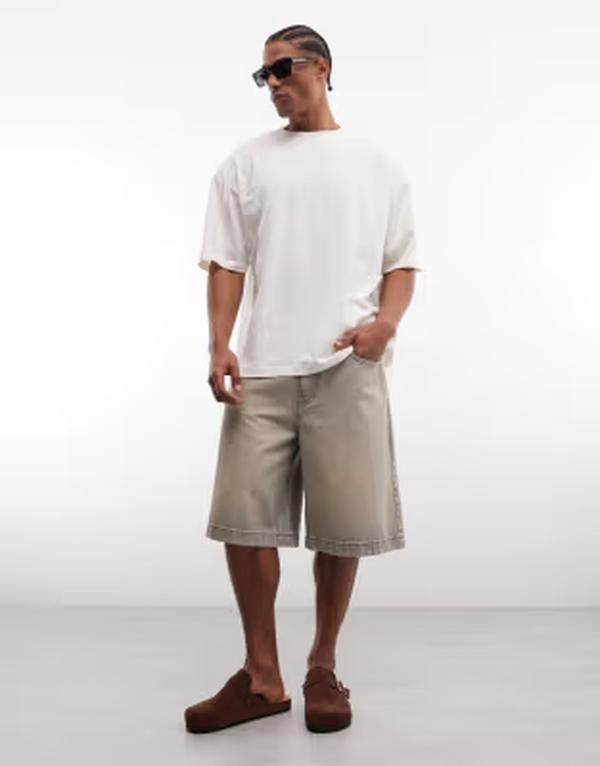 エイソス メンズ ボトムス ハーフパンツ・ショーツ デニム ASOS DESIGN loose denim jorts in yellow tint YELLOW イエロー