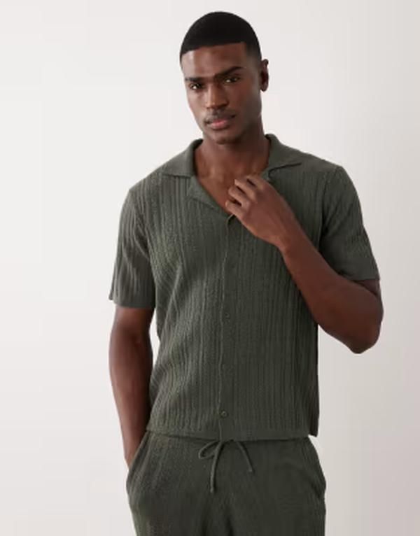 エイソス メンズ トップス ポロシャツ ニット ASOS DESIGN relaxed knit button upolo shirt in dark green part of a set DARK GREEN グリーン