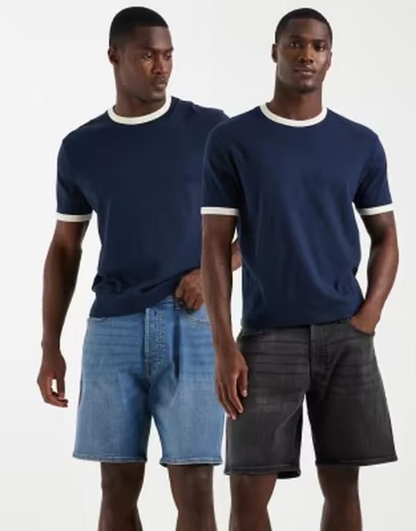 ジャック アンド ジョーンズ メンズ ボトムス ハーフパンツ・ショーツ ショートパンツ デニム Jack Jones 2 pack Tony denim shorts in mid blue and Blue Denim デニム