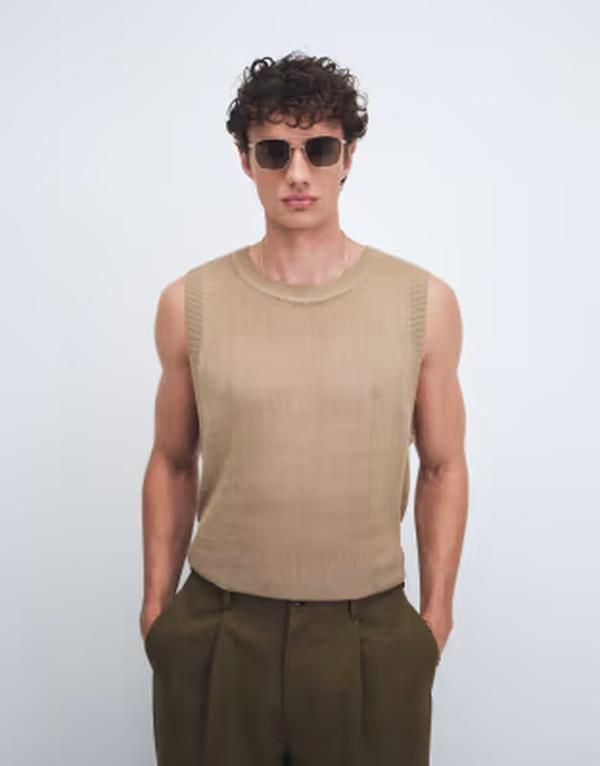 エイソス メンズ トップス ベスト ニット ASOS DESIGN relaxed knit lightweightank top BEIGE ベージュ