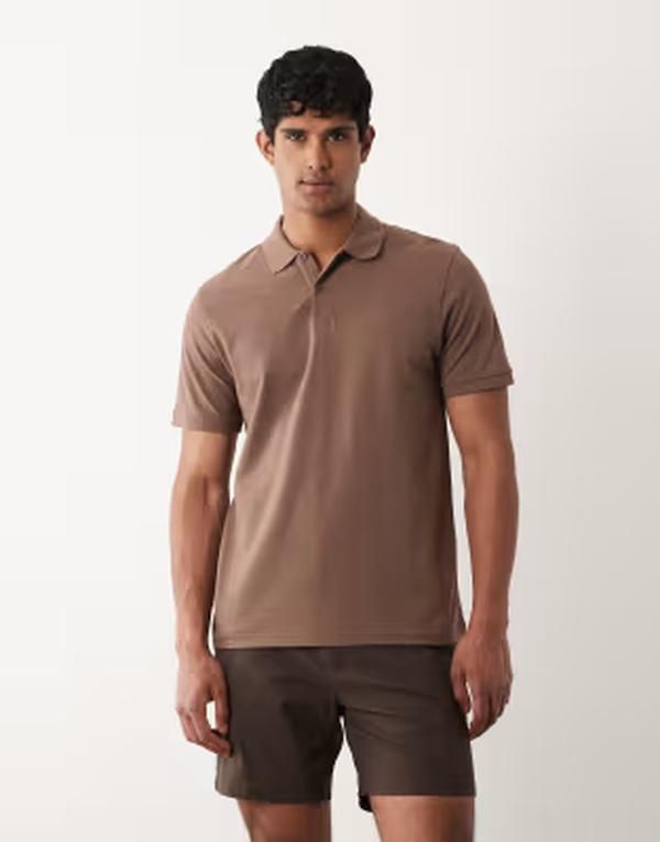 エイソス メンズ トップス ポロシャツ レギュラーフィット ASOS DESIGN Essentials regular fit polo pique COFFEE QUARTZ コーヒー