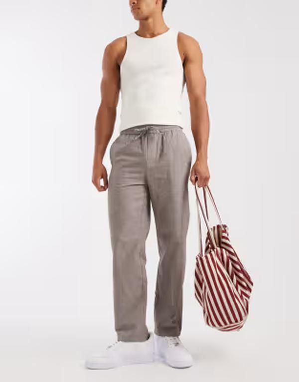 オンリーアンドサンズ メンズ ボトムス カジュアルパンツ リネン ONLY SONS linen mix loose fit pants Bungee cord グレー 14,746円