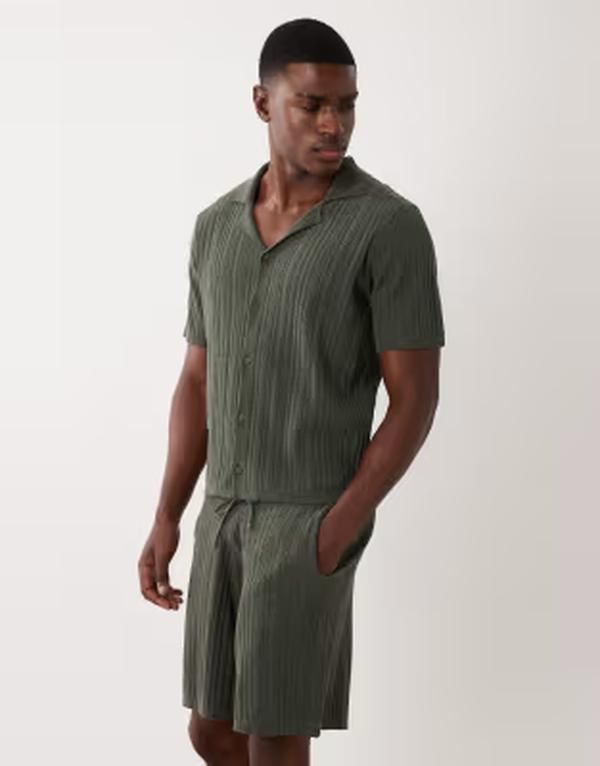 エイソス メンズ ボトムス ハーフパンツ・ショーツ ショートパンツ ニット ASOS DESIGN relaxed knit shorts in dark green part of a set DARK GREEN グリーン