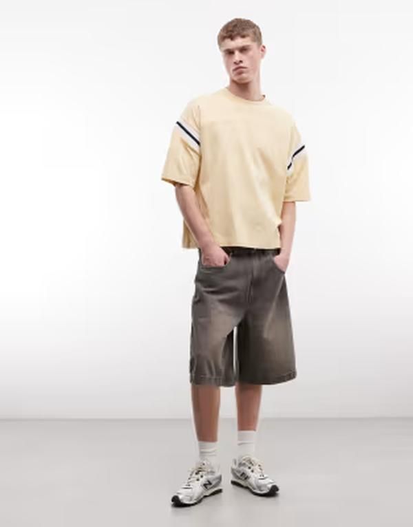 エイソス メンズ ボトムス ハーフパンツ・ショーツ デニム ASOS DESIGN loose denim jorts with tint BROWN ブラウン