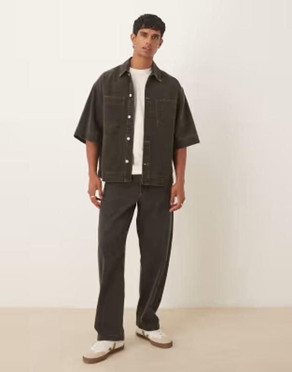 エイソス メンズ ボトムス デニムパンツ ジーンズ ASOS DESIGN loose straight jeans wash part of a set BROWN ブラウン
