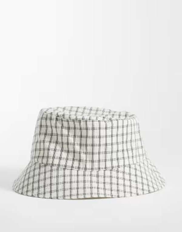 エイソス メンズ アクセサリー 帽子 ASOS DESIGN checked seersucker bucket hat WHITE ホワイト