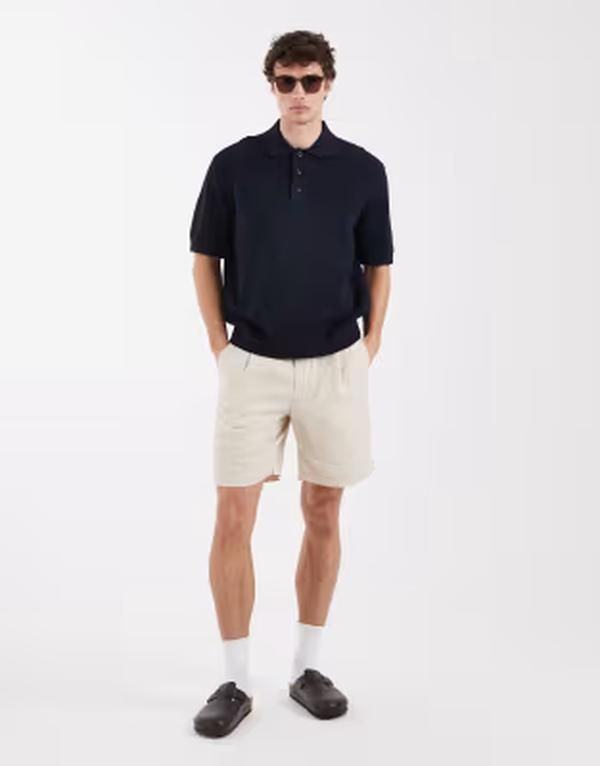 セレクティッド メンズ ボトムス ハーフパンツ・ショーツ ショートパンツ リネン Selected pure linen shorts in cream Oatmeal オートミール