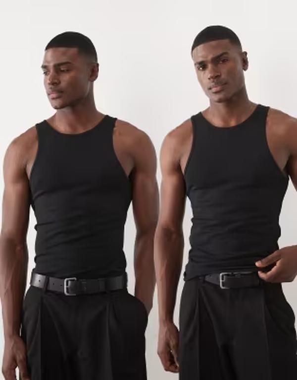 エイソス メンズ トップス ベスト ASOS DESIGN Essentials 2 pack muscle fitank Black ブラック