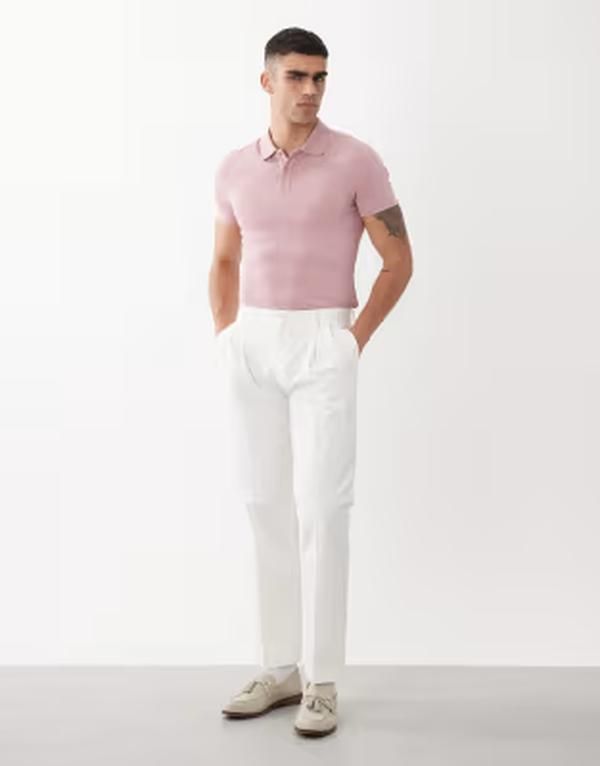 エイソス メンズ トップス ポロシャツ ASOS DESIGN Essential muscle fit polo Wood Rose ピンク