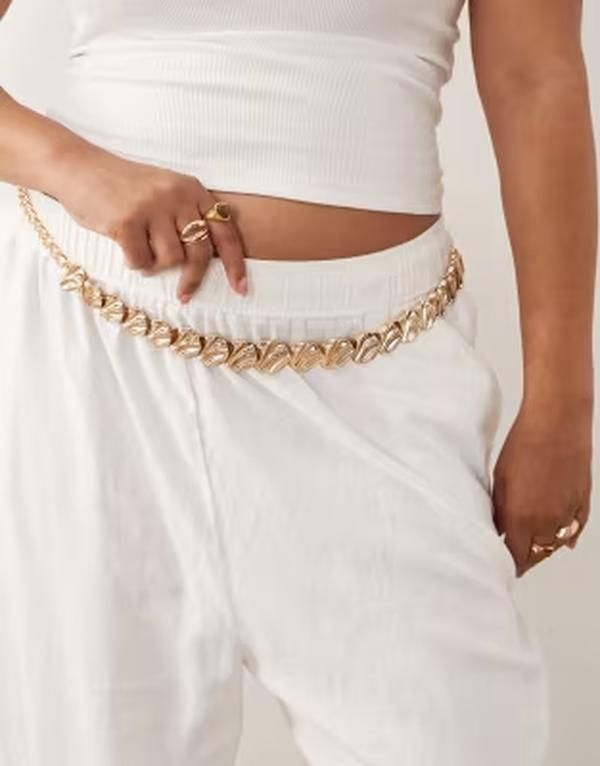 エイソス レディース アクセサリー ベルト ASOS DESIGN Curve hammered circle chain beltone GOLD ゴールド