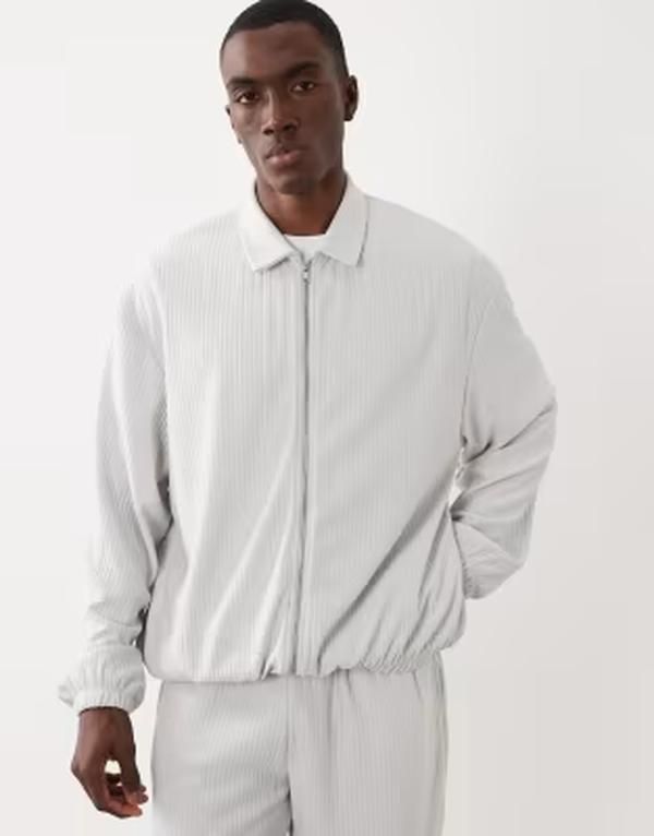 エイソス メンズ アウター ジャケット・ブルゾン リブ ASOS DESIGN oversized zip up ribbed harrington jacket part of a set Lunarock グレー