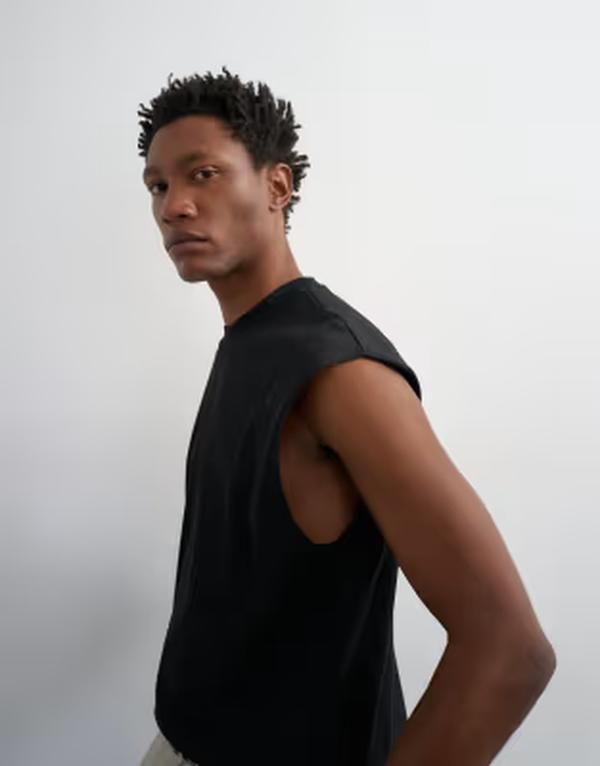 トップマン メンズ トップス ベスト リラックスフィット Tシャツ ノースリーブ Topman relaxed fit sleeveless Tshirt Black ブラック
