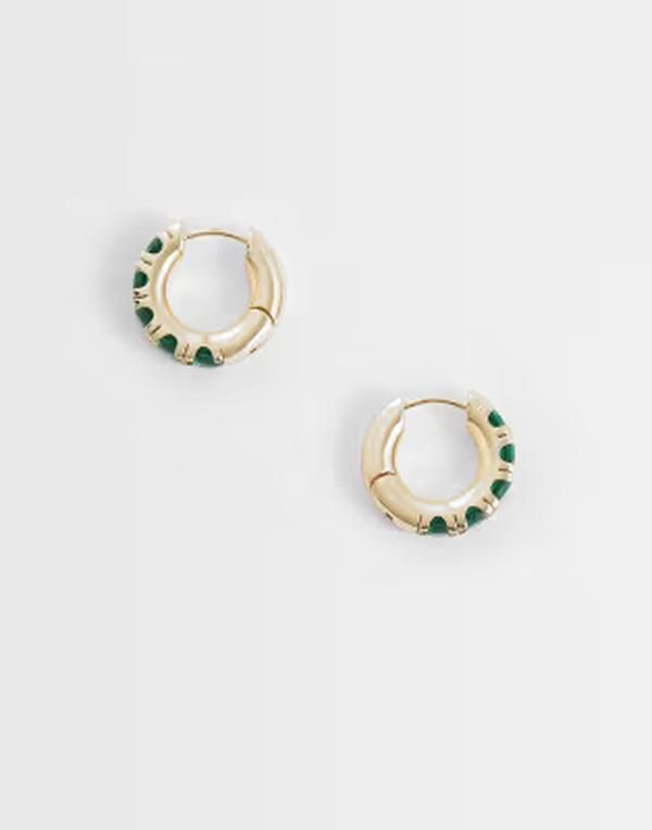 エイソス メンズ アクセサリー ピアス・イヤリング ASOS DESIGN emerald cubic zirconia edge hoop earrings GOLD ゴールド