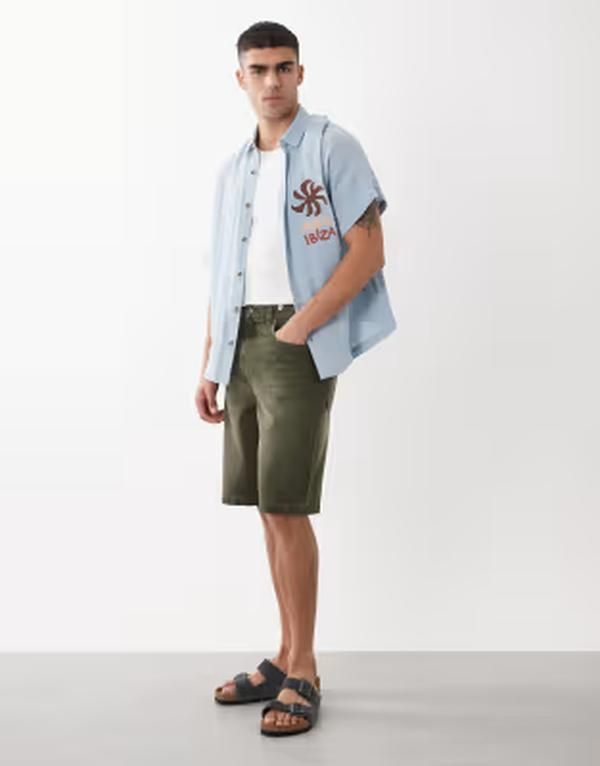 エイソス メンズ ボトムス ハーフパンツ・ショーツ デニム ASOS DESIGN loose denim jorts GREEN グリーン