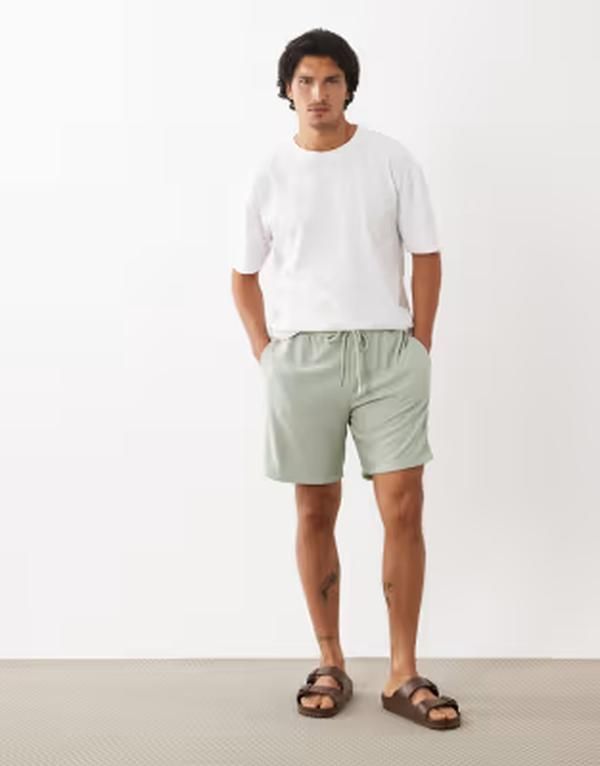 エイソス メンズ ボトムス ハーフパンツ・ショーツ リブ ショートパンツ ASOS DESIGN oversized ribbed shorts Desert sage セージ