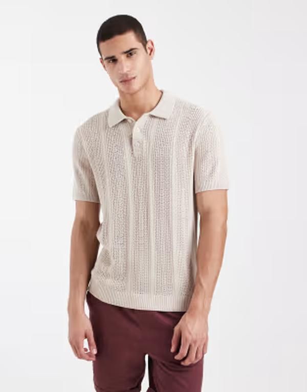 ジャック アンド ジョーンズ メンズ トップス ポロシャツ ニット Jack Jones Premium heavy knit polo shirt Ancient Scroll ベージュ
