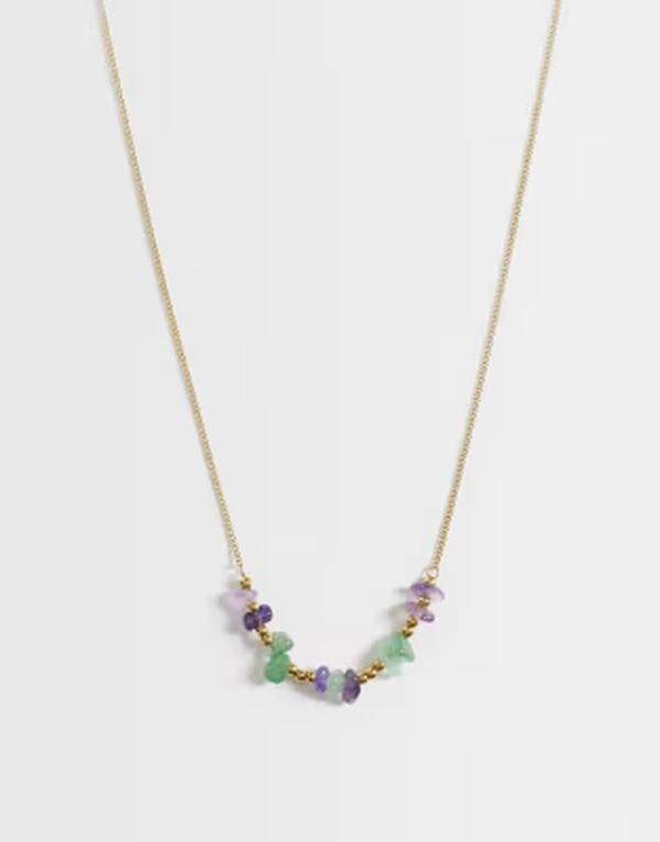 エイソス レディース アクセサリー ネックレス・チョーカー・ペンダントトップ Tシャツ レース ASOS DESIGN stainlessteel necklace with semiprecious chippings tone GOLD ゴールド