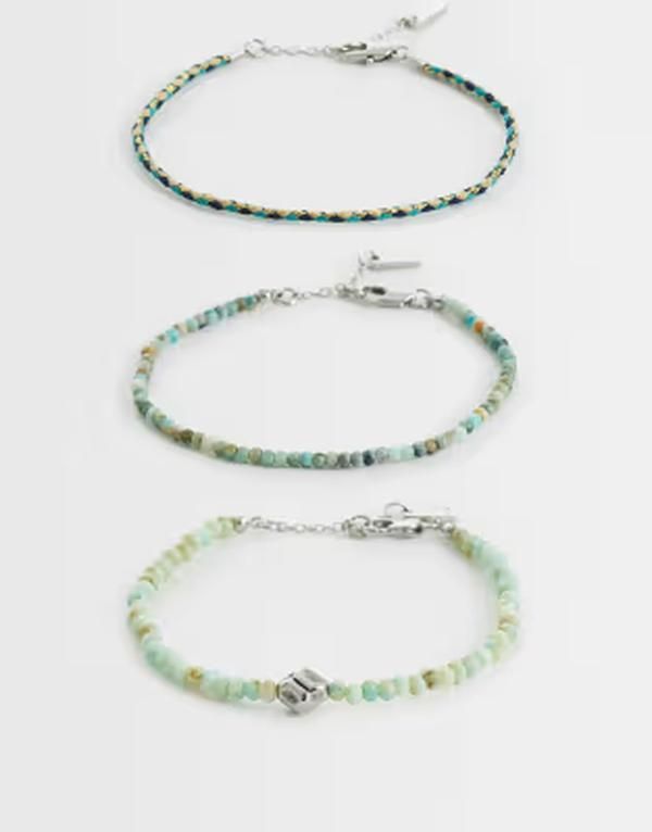 エイソス メンズ アクセサリー ブレスレット・バングル・アンクレット ASOS DESIGN 3 pack skinny beaded and rope bracelets in multi マルチカラー