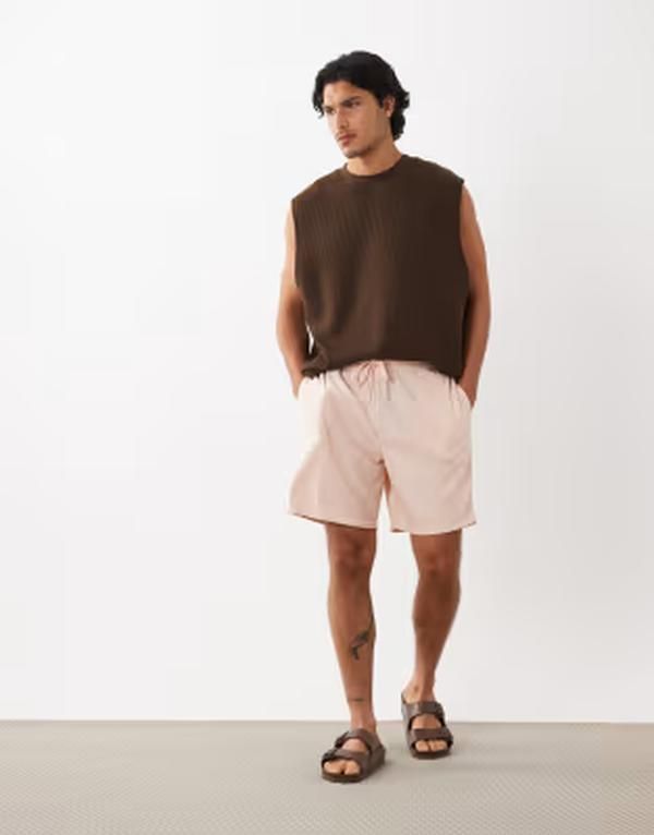 エイソス メンズ ボトムス ハーフパンツ・ショーツ リブ ショートパンツ ASOS DESIGN oversized ribbed shorts Peach whip ピーチ