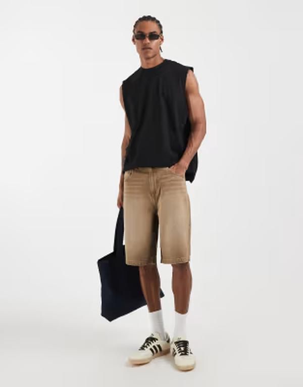 エイソス メンズ ボトムス ハーフパンツ・ショーツ デニム ASOS DESIGN loose denim jorts BROWN ブラウン