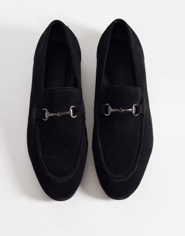 エイソス メンズ シューズ スリッポン・ローファー スエード ASOS DESIGN slim loafers with snaffle suede Black ブラック