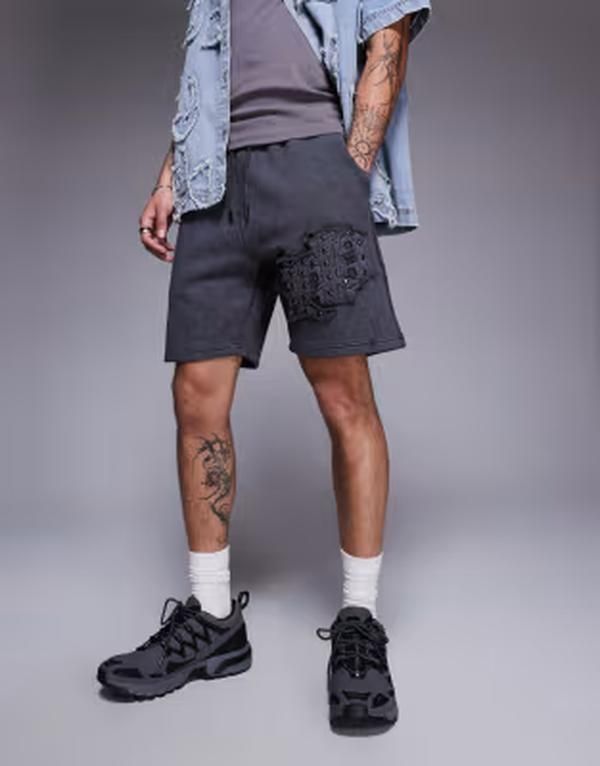 リキュールアンドポーカー メンズ ボトムス ハーフパンツ・ショーツ ショートパンツ ジャージー ロゴ Liquor N Poker applique patch and stud logo jersey shorts Gray グレー 9,225円