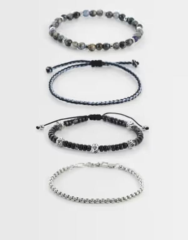 エイソス メンズ アクセサリー ブレスレット・バングル・アンクレット ASOS DESIGN 4 pack beaded and chipping stone bracelet in multi Black ブラック