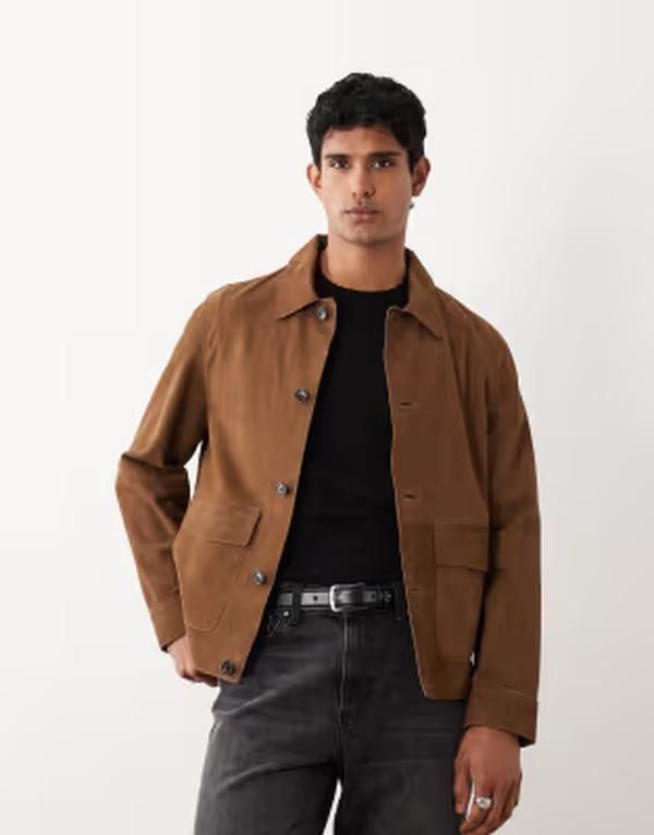 マンゴ メンズ アウター ジャケット・ブルゾン レザー Mango 100 leather button up jacket in tan タン