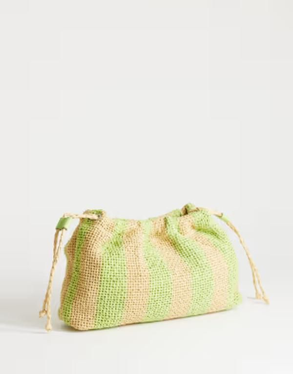 トップショップ レディース バッグ Topshop Jay medium striped straw clutch bag in lime natural YELLOW イエロー