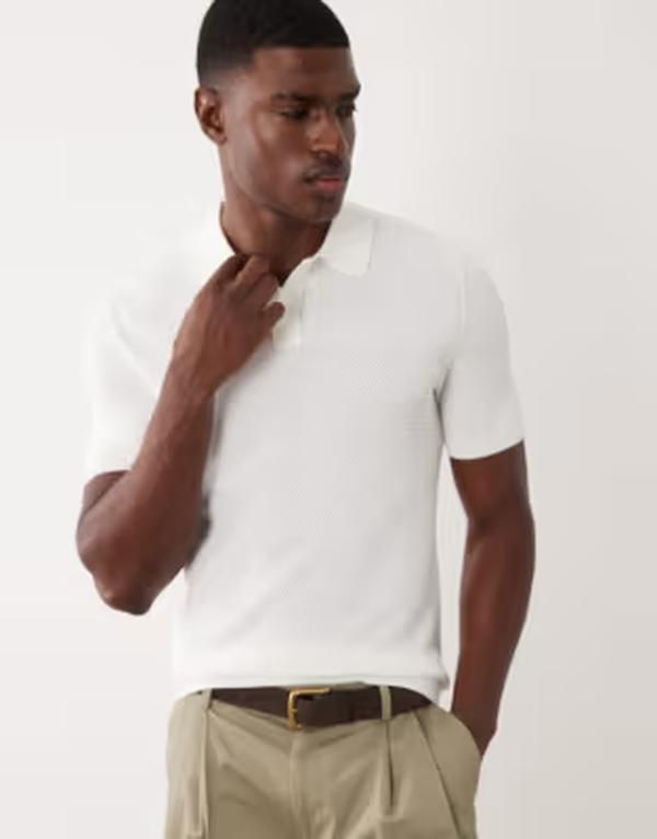 マンゴ メンズ トップス ポロシャツ リブ ニット Mango ribbed knit polo shirt in ecru エクリュ