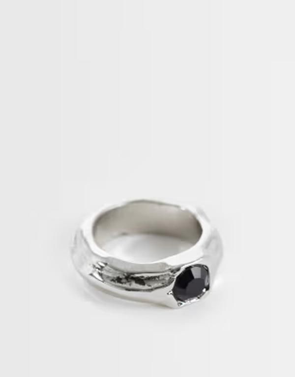 エイソス メンズ アクセサリー リング ASOS DESIGN black stone molten ring SILVER シルバー