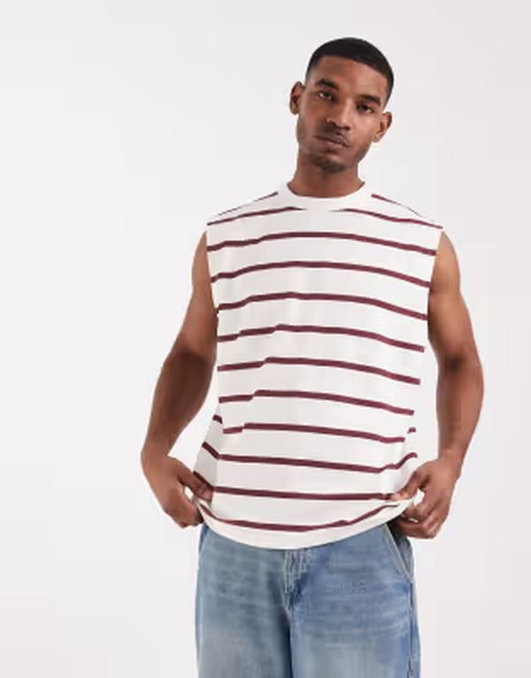 エイソス メンズ トップス ベスト ASOS DESIGN breatheMAX oversized tank stripe Red stripe レッド
