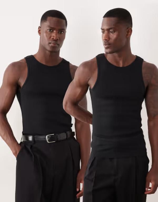 エイソス メンズ トップス ベスト リブ ASOS DESIGN Essentials 2 pack muscle fit ribbed tank Black ブラック 7,650円