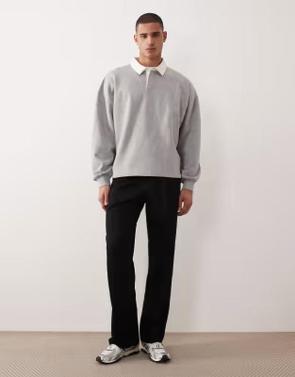 エイソス メンズ アウター パーカー・スウェット ポロシャツ コントラスト ASOS DESIGN extreme oversized rugby polo with contrast collar heather Gray Heather グレー