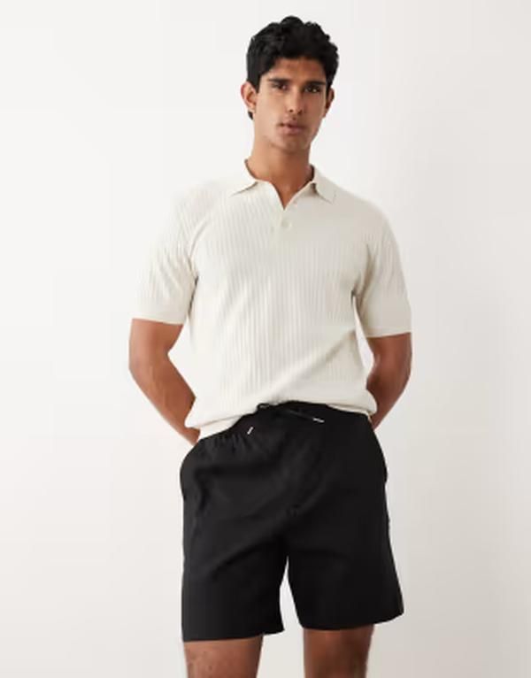 マンゴ メンズ ボトムス ハーフパンツ・ショーツ リラックスフィット ショートパンツ リネン Mango linen mix relaxed fit shorts Black ブラック