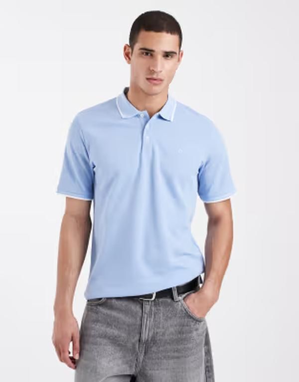 ジャック アンド ジョーンズ メンズ トップス ポロシャツ Jack Jones Premium tipped collar polo shirt in light Chambray Blue ブルー