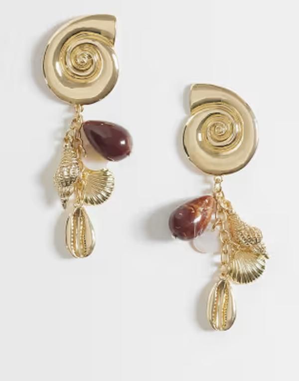 マンゴ レディース アクセサリー ピアス・イヤリング Mango jewelled shell statement earrings GOLD ゴールド