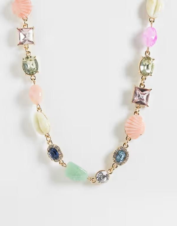 リクレイム ヴィンテージ レディース アクセサリー ネックレス・チョーカー・ペンダントトップ レース Reclaimed Vintage choker gem stone and charm seashell necklace in multi マルチカラー 9,225円