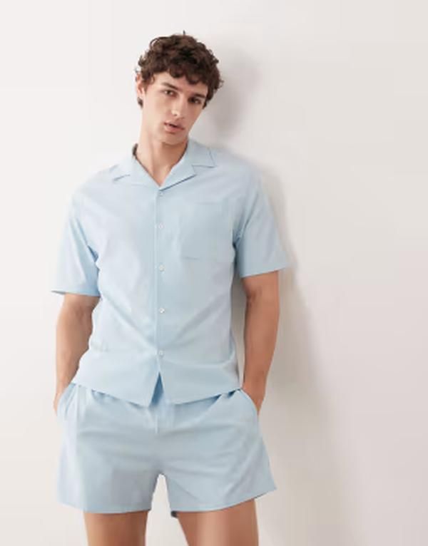 フリーソサエティ メンズ トップス シャツ Free Society short sleeve beach shirt in sky blue ブルー