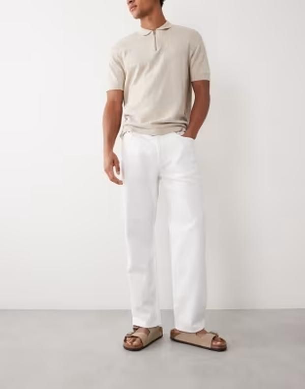 マンゴ メンズ ボトムス デニムパンツ ストレート コットン ジーンズ Mango 100 cotton straight leg jeans WHITE ホワイト