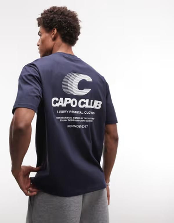 カポ メンズ トップス Tシャツ プリント CAPO Club acceleration back printshirt Navy ネイビー