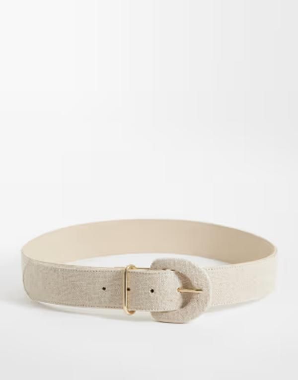 マンゴ レディース アクセサリー ベルト Mango woven belt in light beige ベージュ