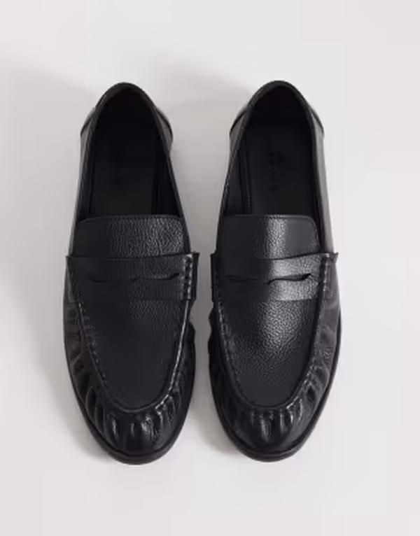 エイソス メンズ シューズ スリッポン・ローファー レザー ASOS DESIGN penny loafers with ruching leather Black ブラック